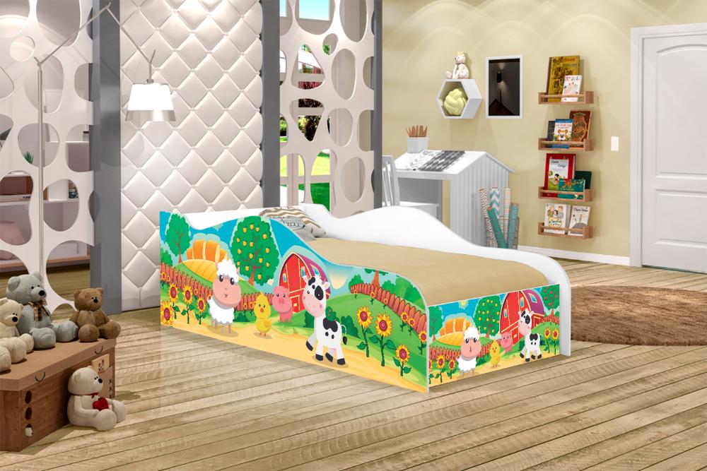 Cama Fun Fazendinha Colorida Solteiro Com Colchão