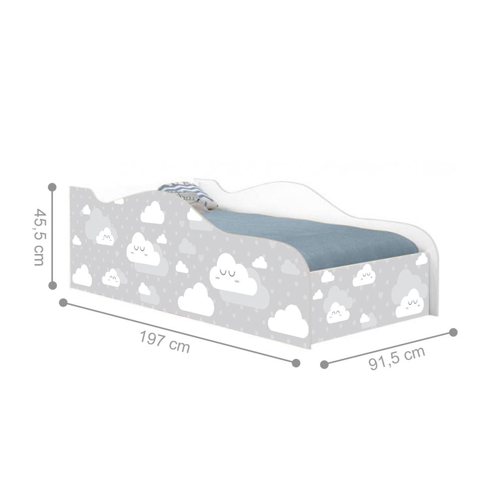 Cama Fun Nuvens Cinza Solteiro Com Colchão
