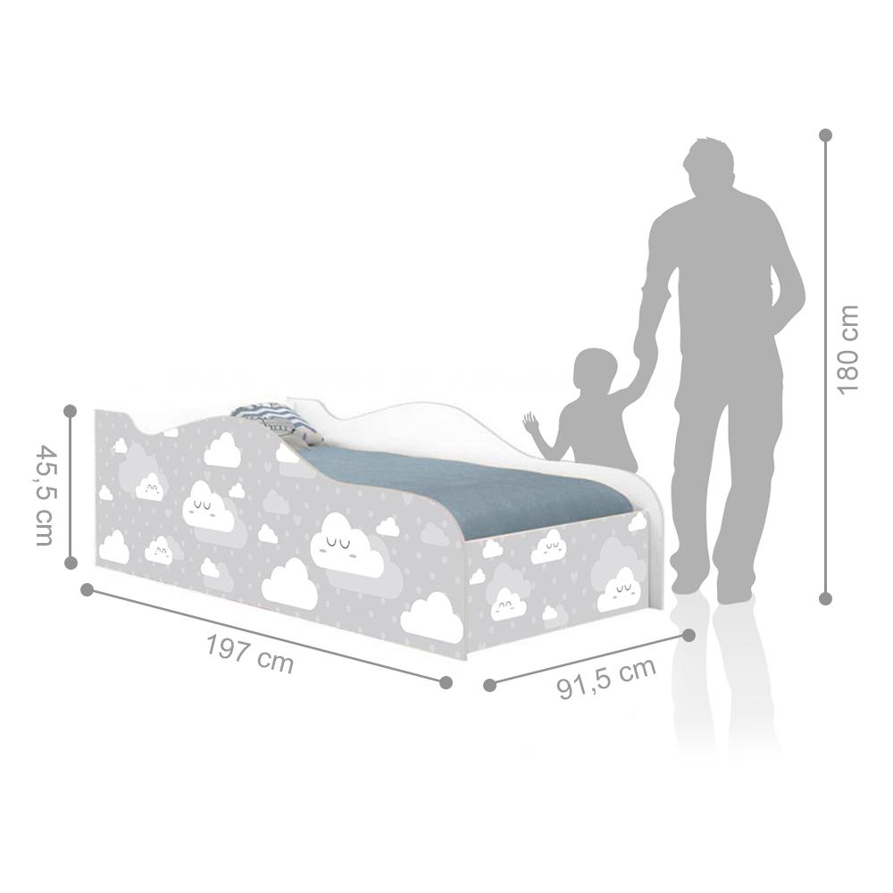 Cama Fun Nuvens Cinza Solteiro Com Colchão
