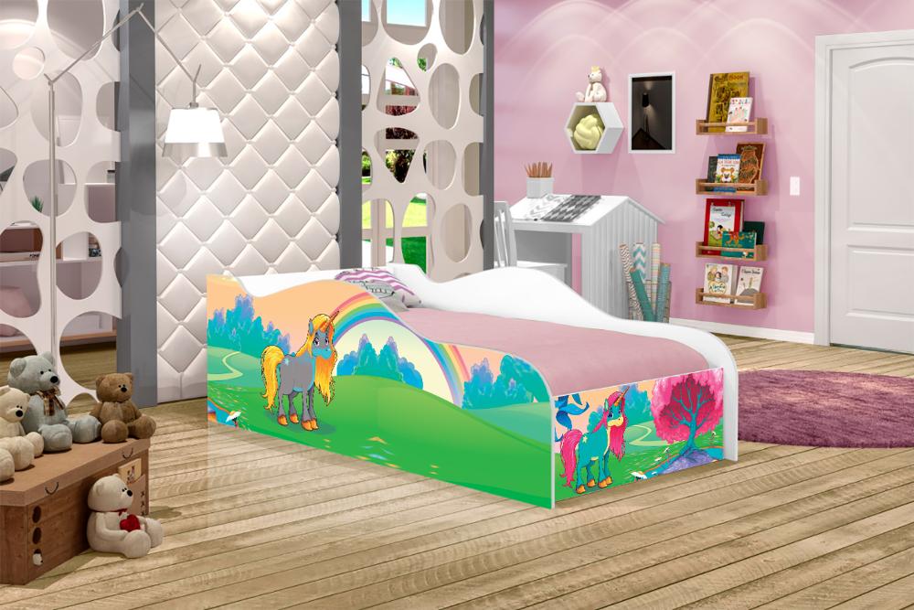 Cama Fun Unicórnio Feliz Solteiro Com Colchão
