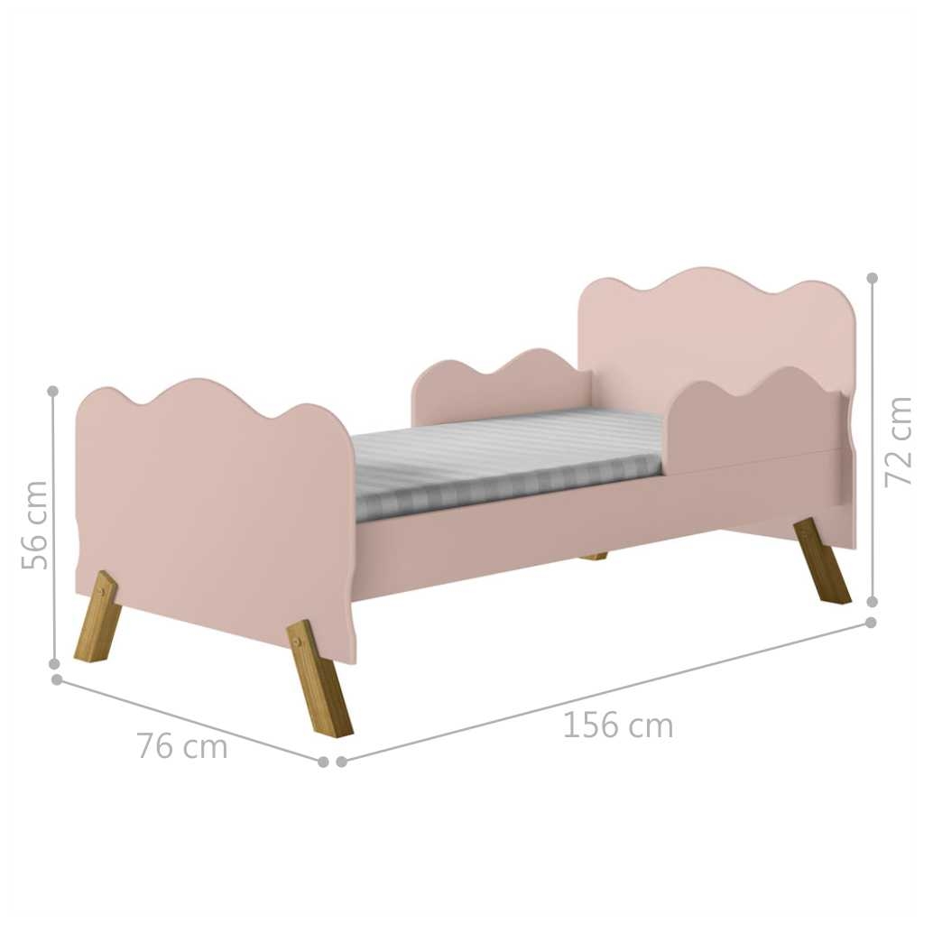 Cama Infantil Nuvem Rosa com Proteção Lateral e Colchão