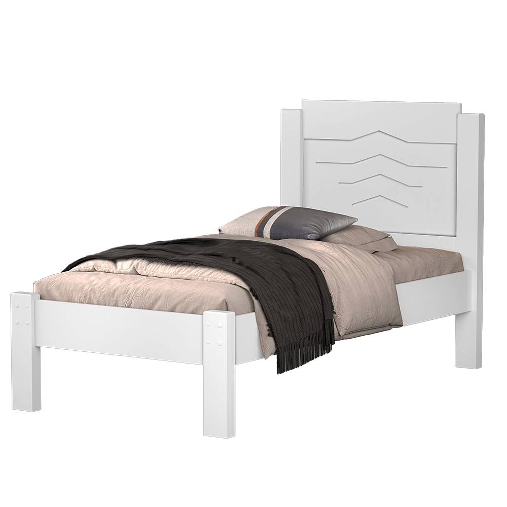 Cama Solteiro Cibele Branco com Colchão