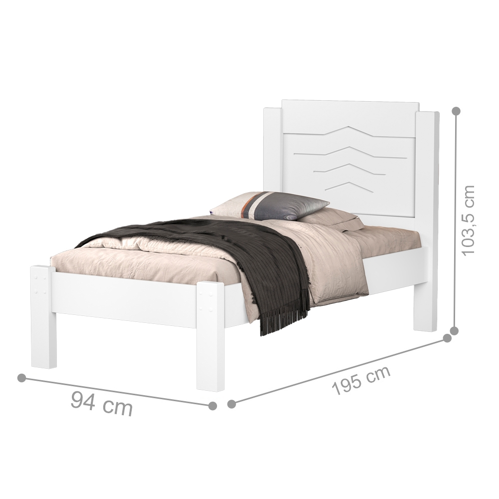 Cama Solteiro Cibele Branco com Colchão