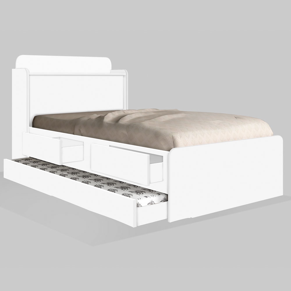 Cama Solteiro Daiane Baú Branco com Auxiliar