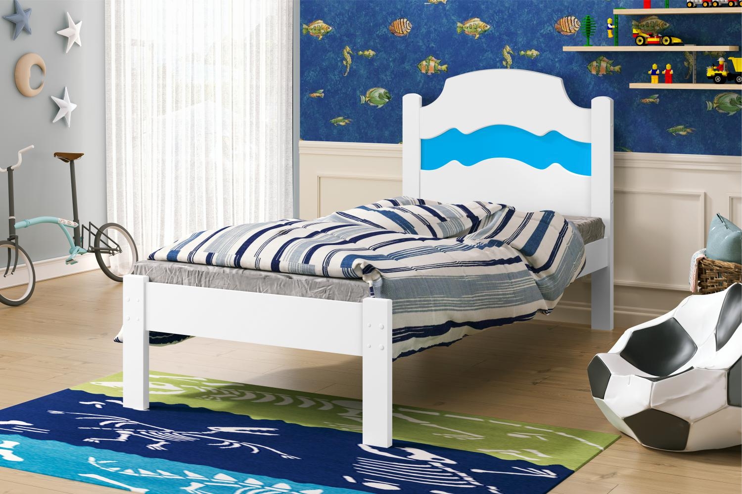 Cama Solteiro Iris Branco Rosa com Colchão