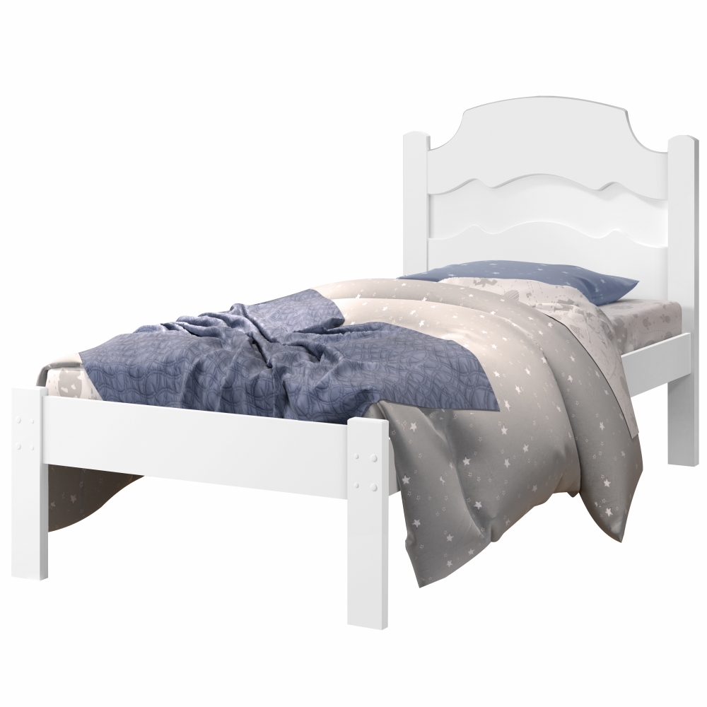 Cama Solteiro Iris Branco e Azul Branco com Colchão