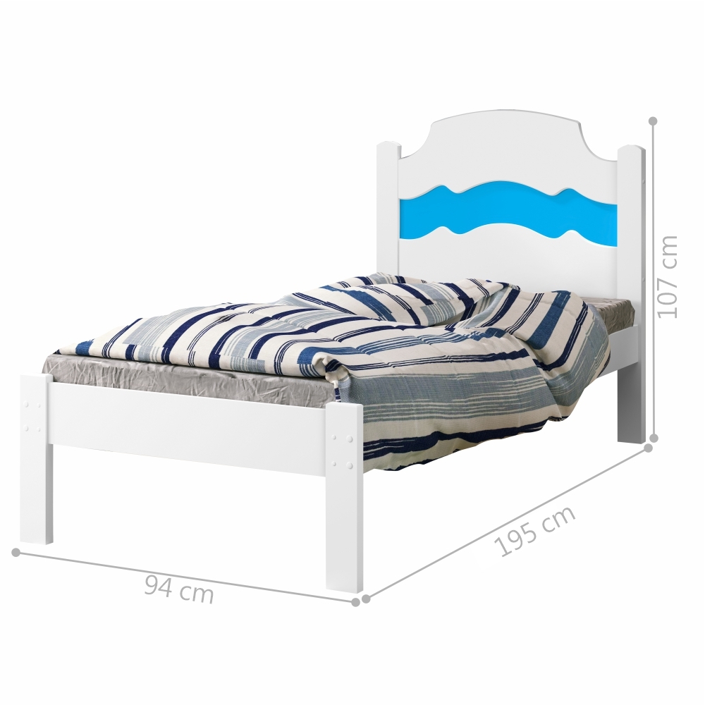 Cama Solteiro Iris Branco e Azul Branco com Colchão