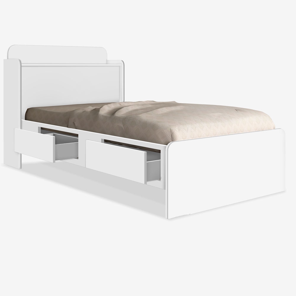 Cama Solteiro Tamires Baú Branco com Gavetas com Colchão