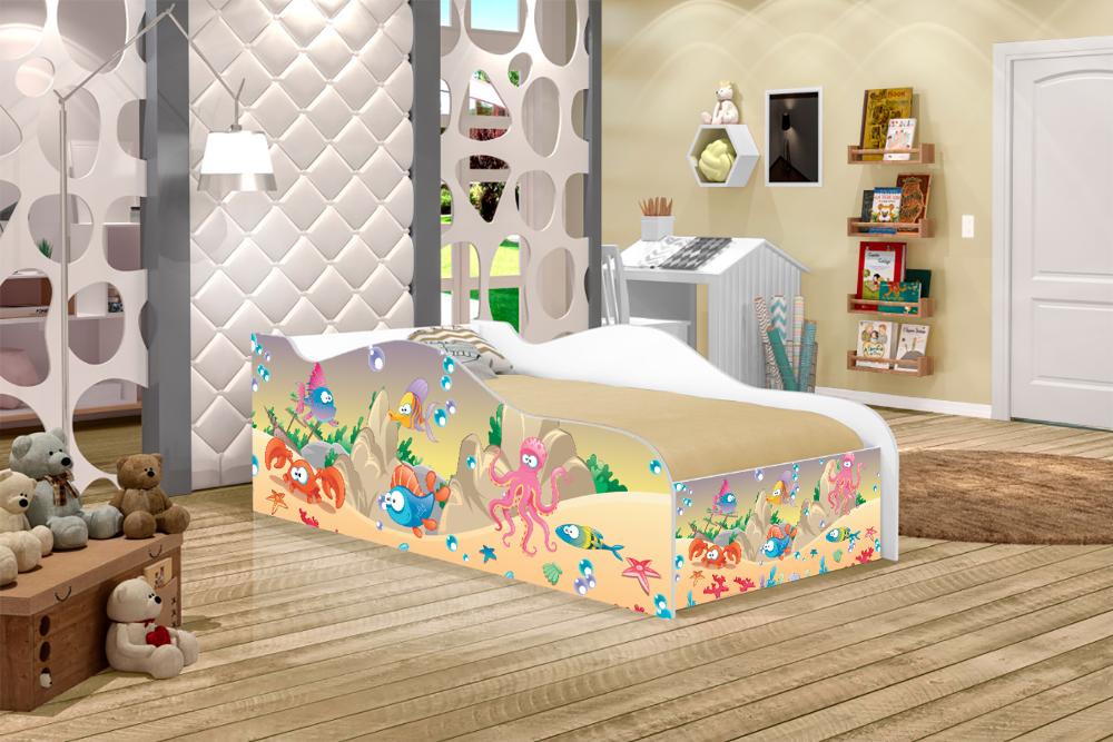 Mini Cama Fun Fundo do Mar Feliz Infantil Com Colchão