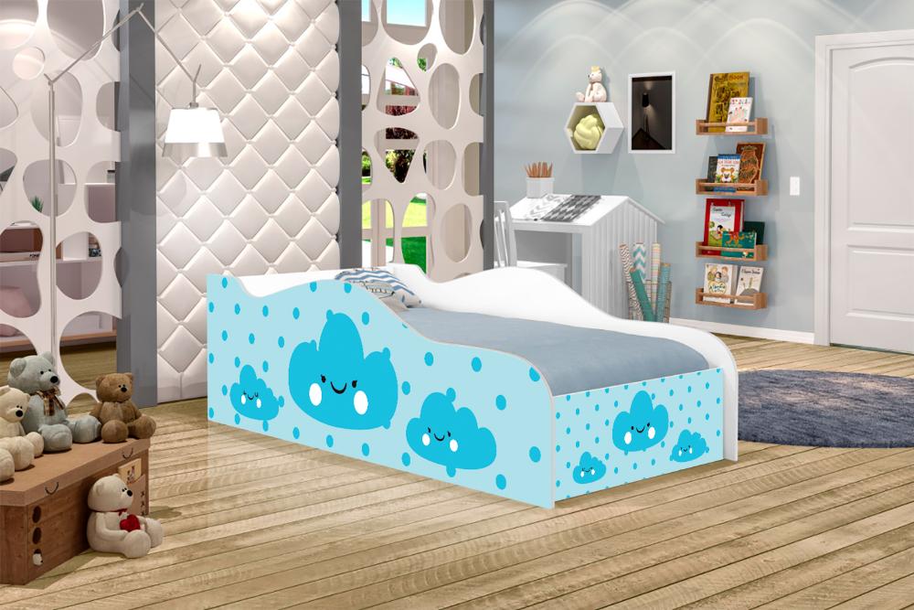 Mini Cama Fun Nuvens Meninos Infantil Com Colchão