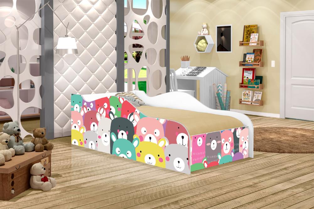 Mini Cama Fun Ursinhos Coloridos Infantil Com Colchão