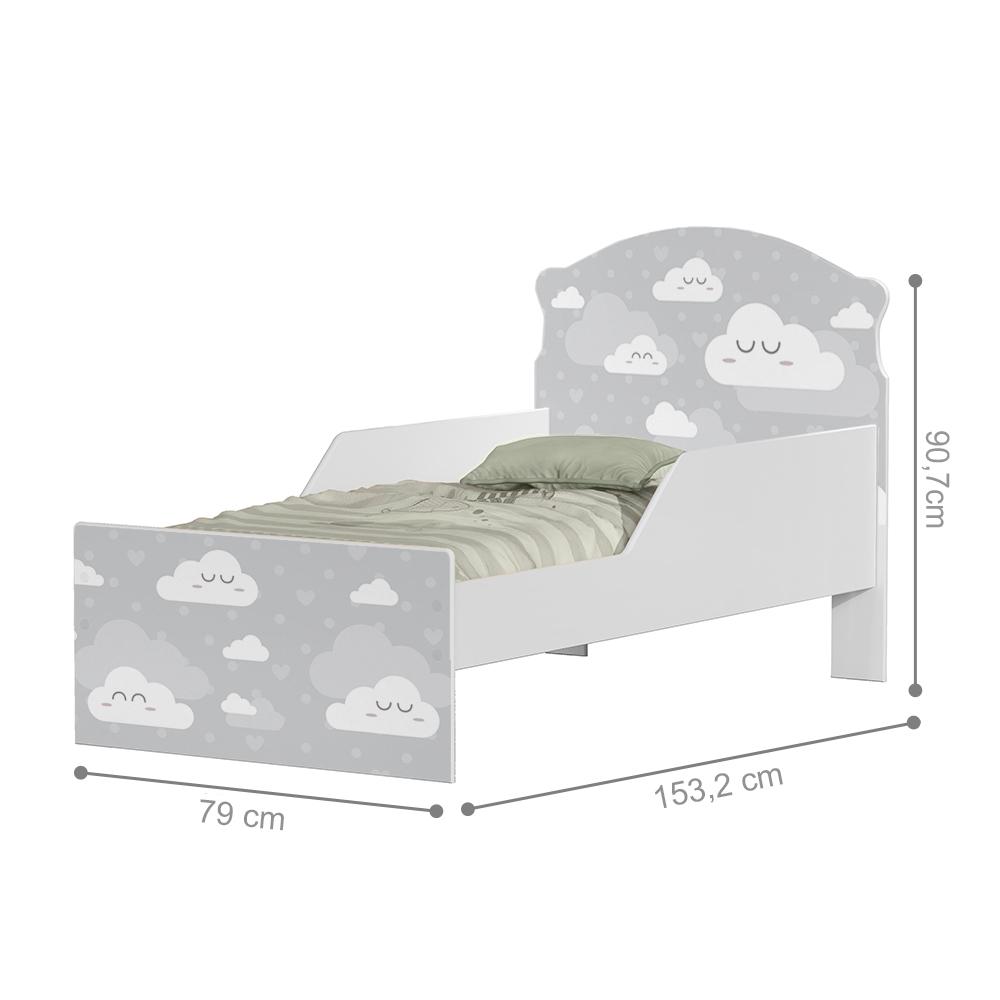 Mini Cama Nuvens Cinza Com Colchão