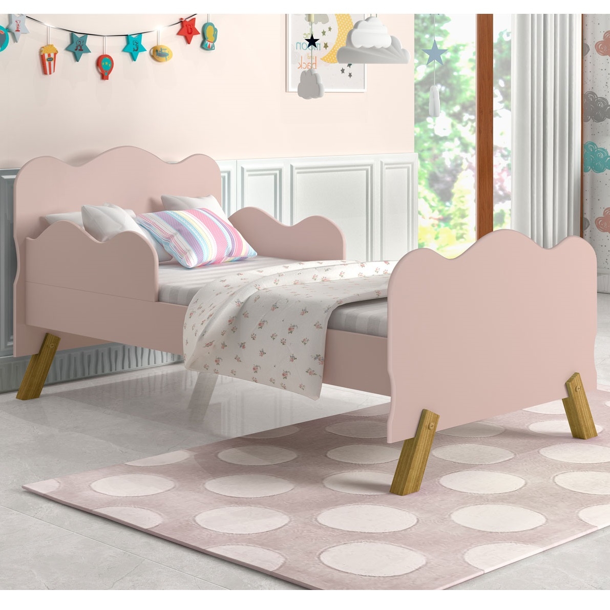 Mini Cama Nuvenzinha Rosa com Proteção Lateral
