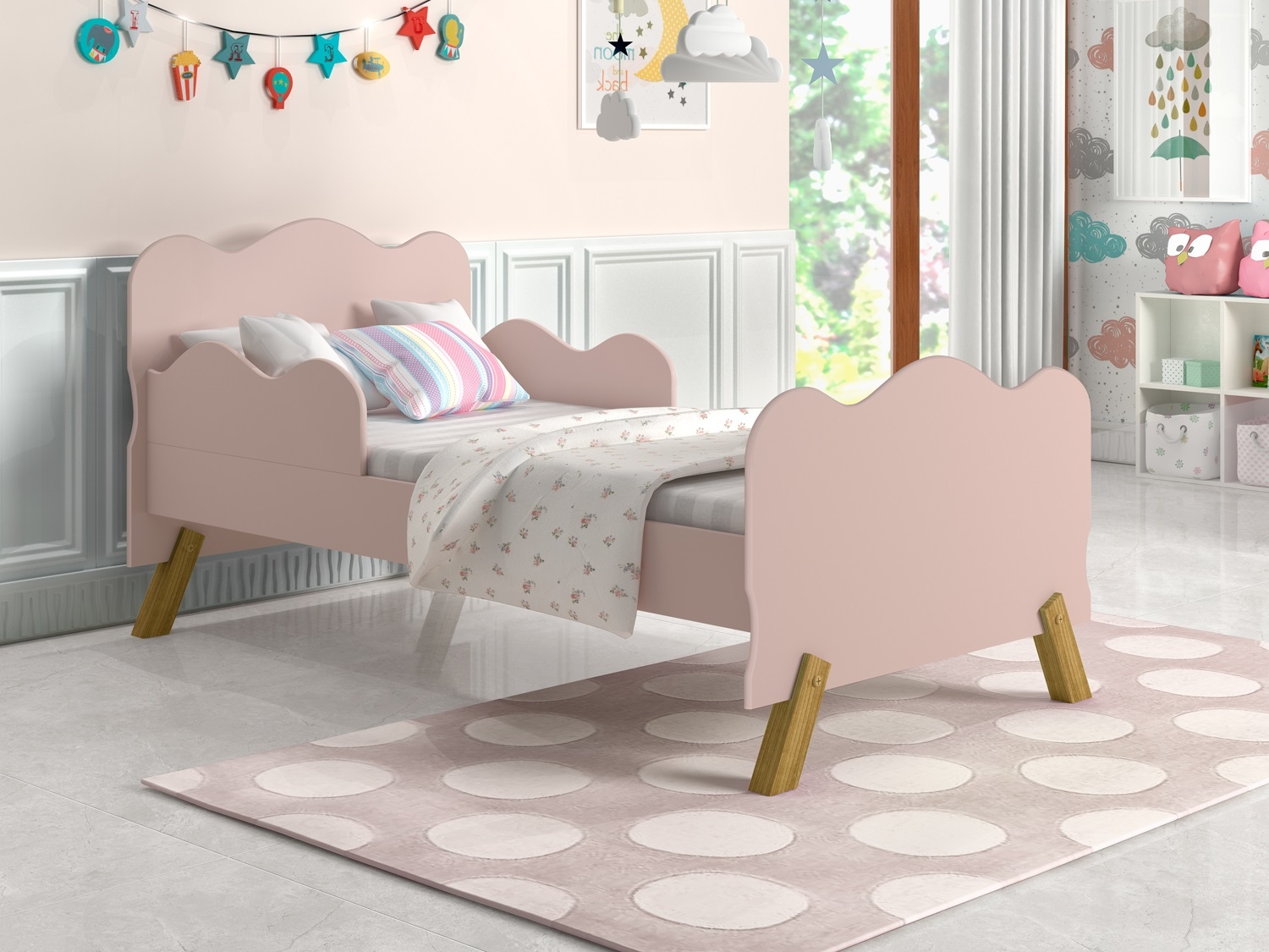 Mini Cama Nuvenzinha Rosa com Proteção Lateral