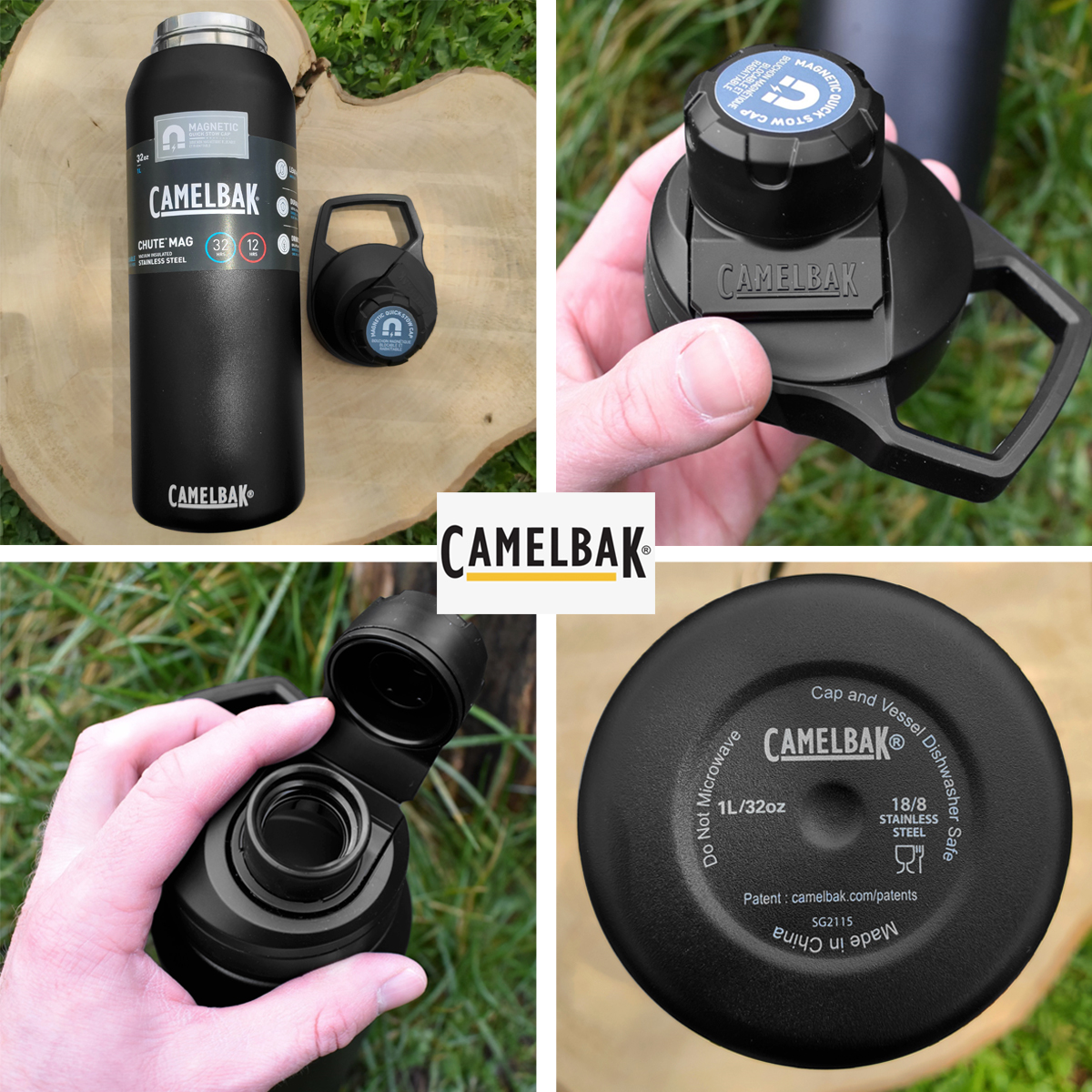 Garrafa Térmica 1L Chute Mag Vacuum Camelbak Inox Tampa Com Dupla Abertura Preta