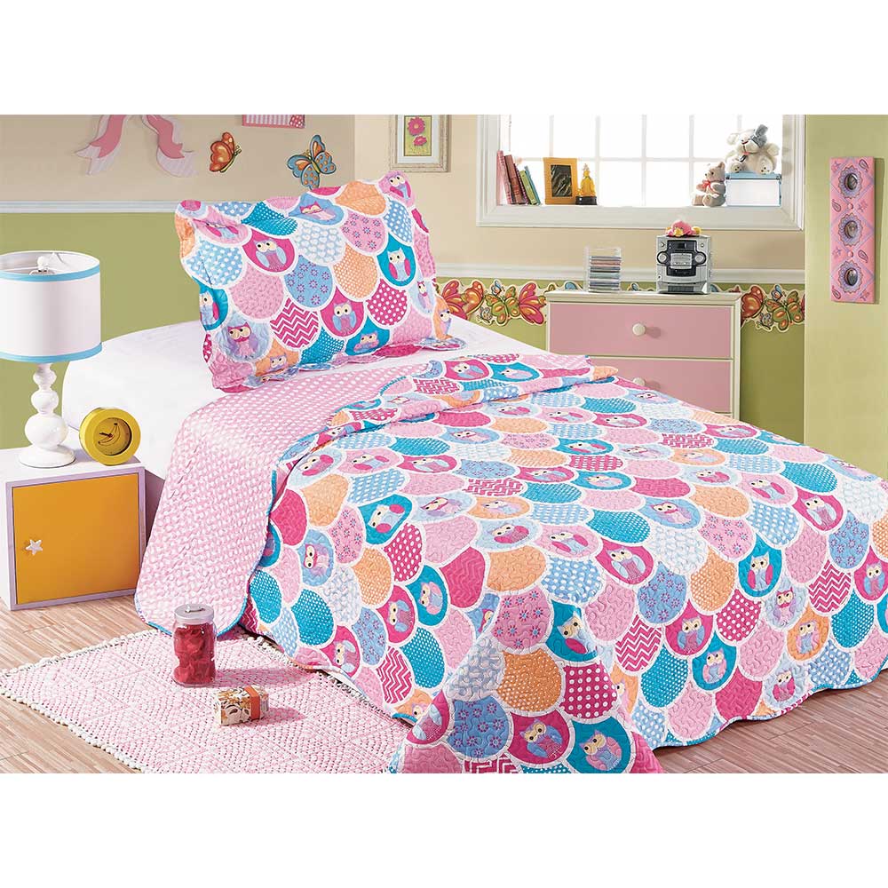 Colcha Evoluition Patchwork Infantil Solteiro King 240x180 Owls Camesa