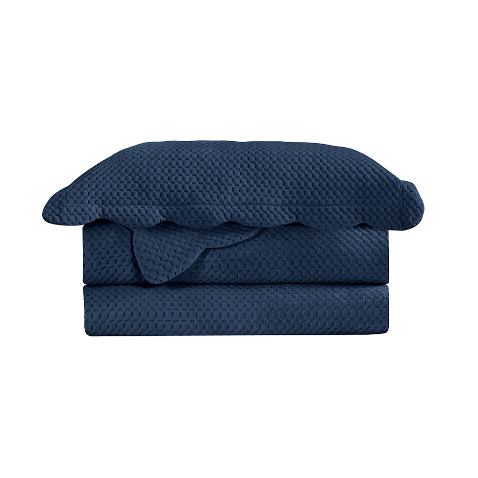 Colcha King Velvet Neo com 2 Fronhas Azul Marinho