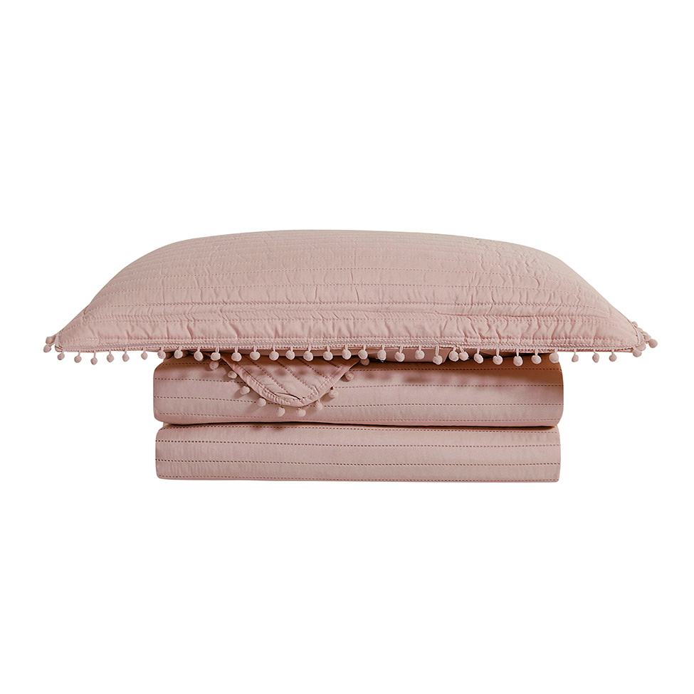 Colcha Queen Pompom com 2 Fronhas Rosê