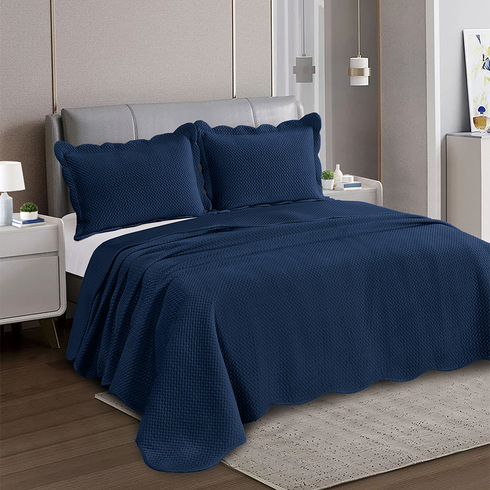 Colcha Queen Velvet Neo com 2 Fronhas Azul Marinho