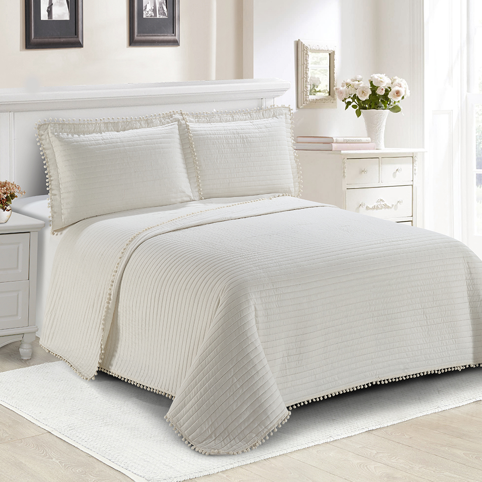 Colcha Solteiro Pompom Creme