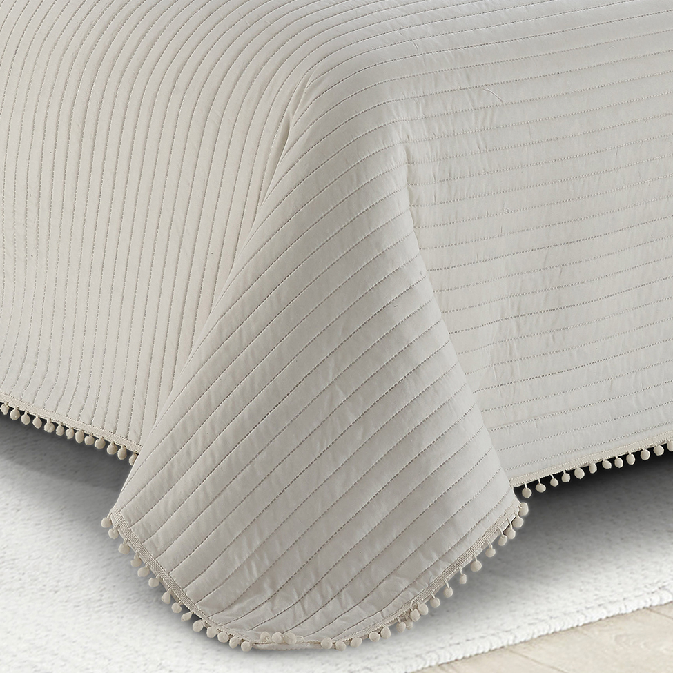 Colcha Solteiro Pompom Creme