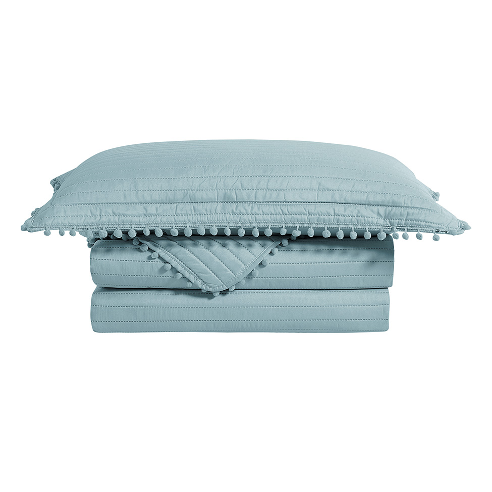 Colcha Solteiro Pompom com 1 Fronha Azul