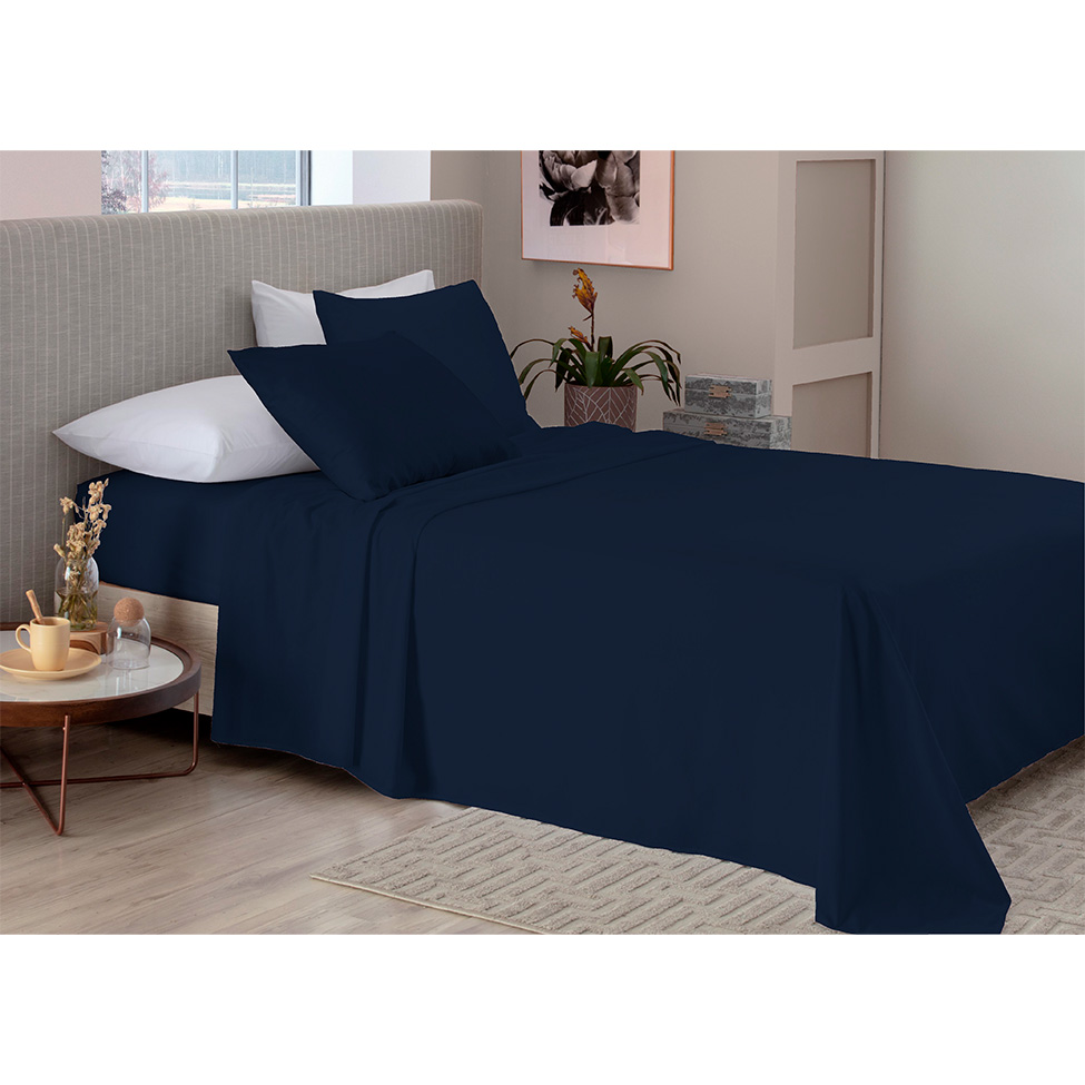 Jogo de Cama Queen com 4 Peças Azul Marinho