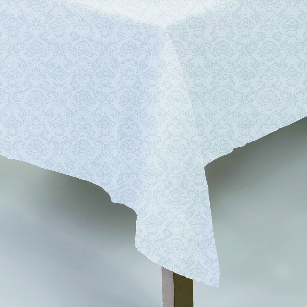 Toalha De Mesa Jacquard Neo Classico Arabesco 160x320 Branco Camesa