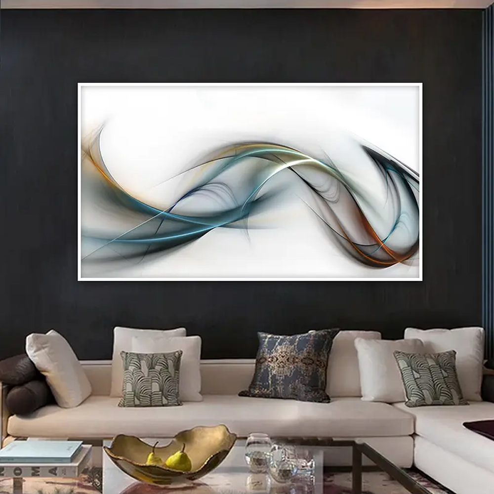 Quadro Decorativo Abstrato com Moldura Caixa, na posição Horizontal, ideal para ambiente de Sala, Quarto e Hall (Moldura Preta, 100x50 cm)