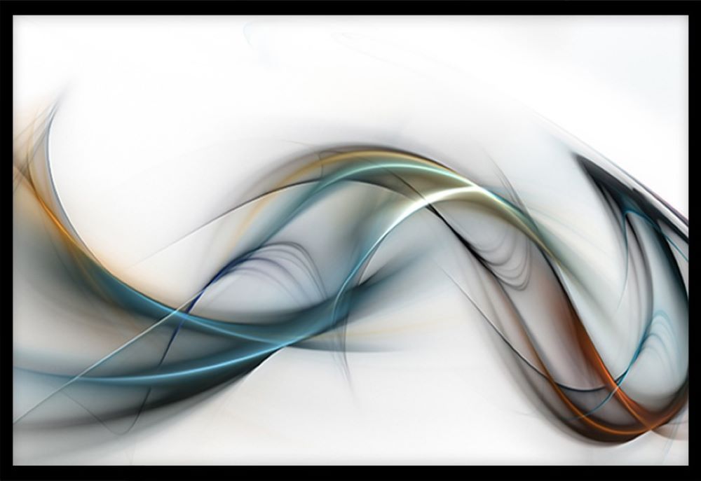 Quadro Decorativo Abstrato com Moldura Caixa, na posição Horizontal, ideal para ambiente de Sala, Quarto e Hall (Moldura Preta, 100x50 cm)