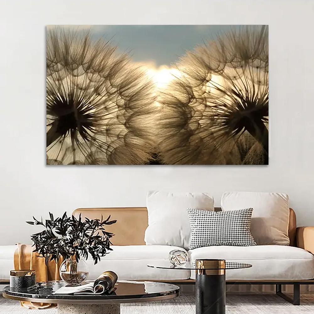 Quadro Decorativo Floral Fotografico Dente de Leão, Tela em Canvas na Horizontal ideal para ambiente de Sala de estar, jantar, reuniões, Quarto e Hall de entrada