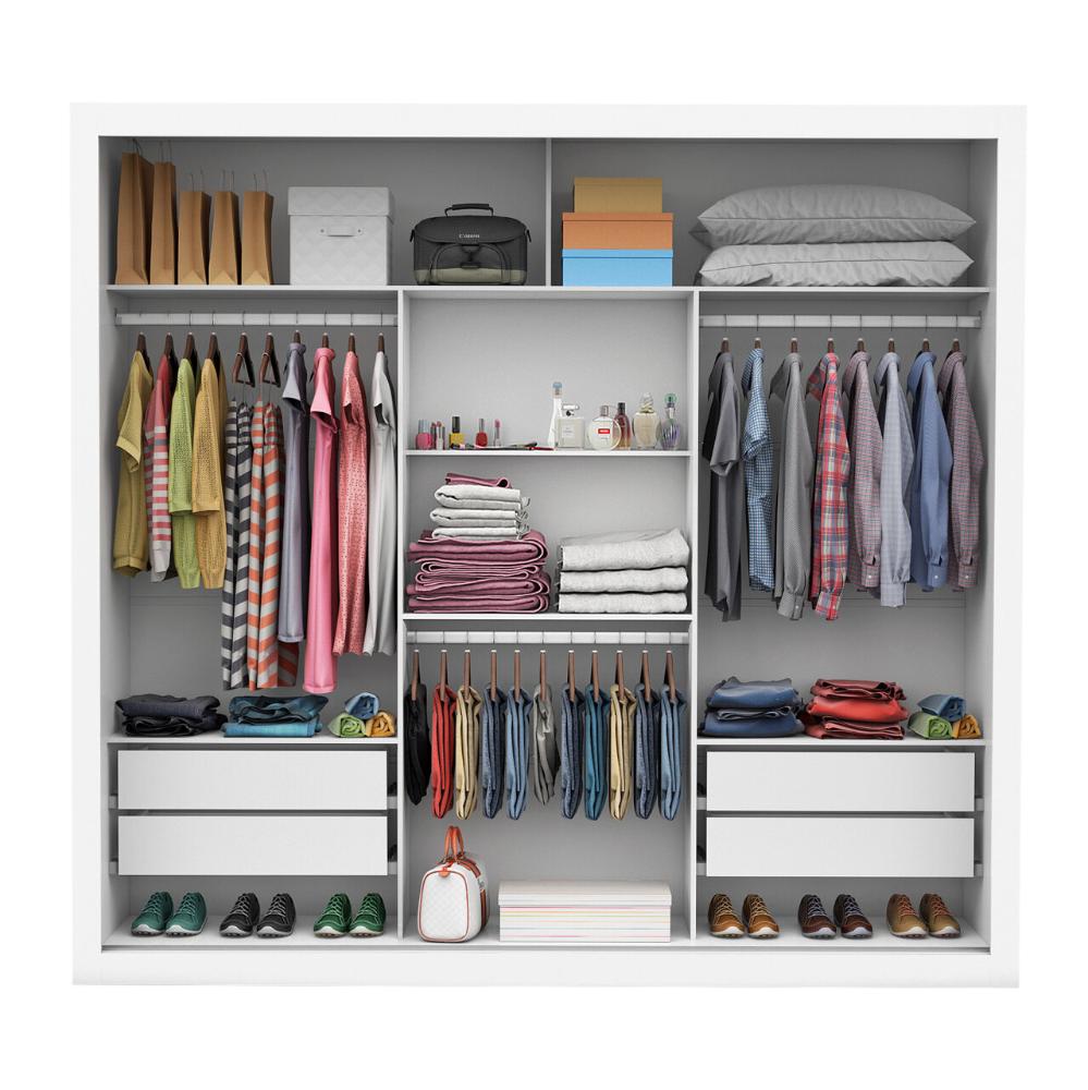 Guarda Roupa Clarice 3 Portas de Correr com Espelho Central 4 Gavetas Carioca Branco