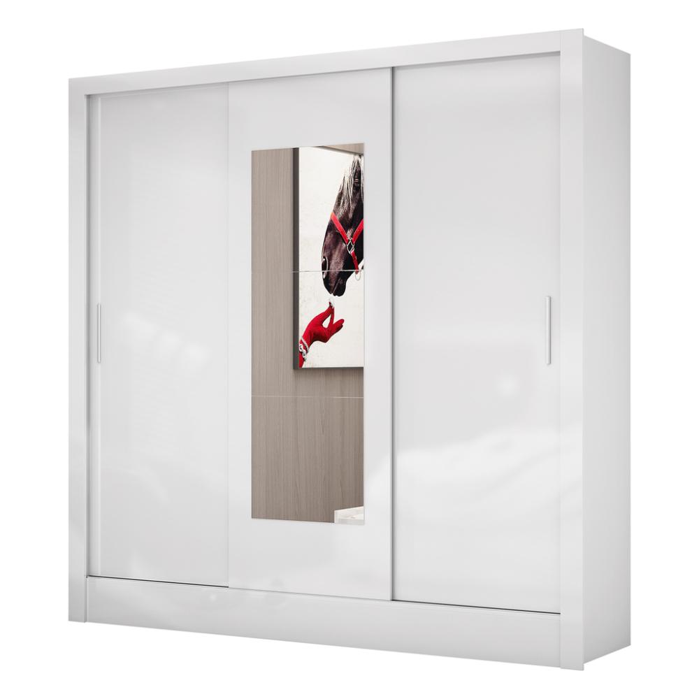 Guarda Roupa Dubai 3 Portas de Correr com Espelho Central 3 Gavetas Carioca Branco