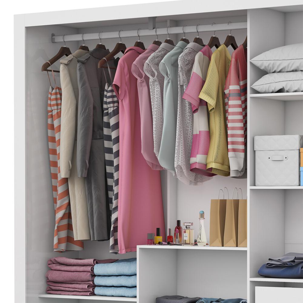Guarda Roupa Dubai 3 Portas de Correr com Espelho Central 3 Gavetas Carioca Branco