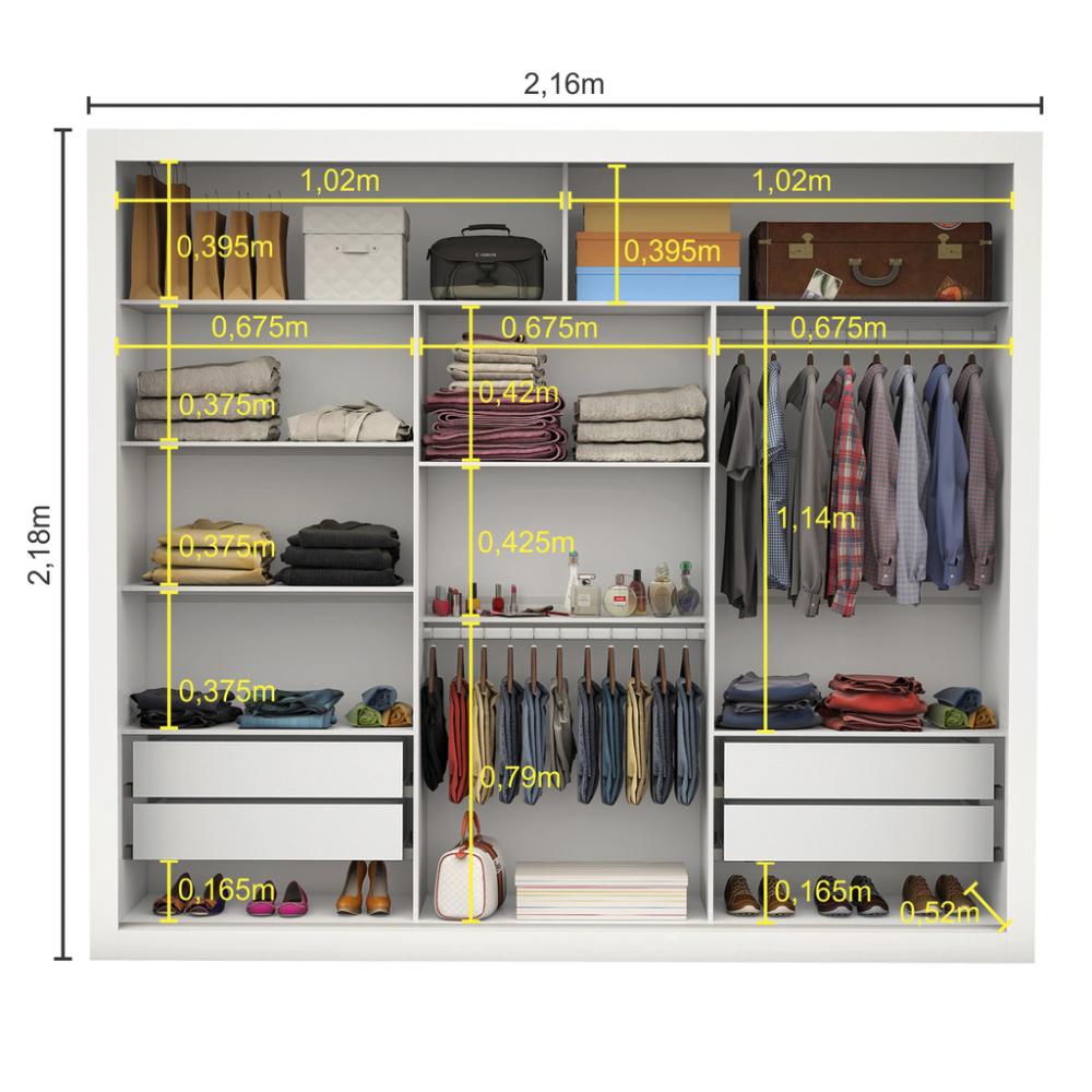 Guarda Roupa Lotse 3 Portas de Correr 4 Gavetas Carioca Branco