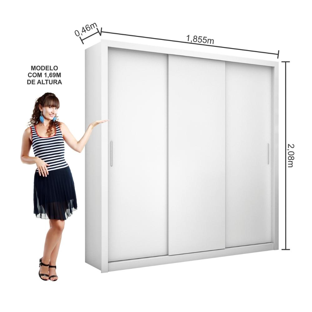 Guarda Roupa Roupeiro Clarice 3 Portas de Correr 4 Gavetas Carioca Branco