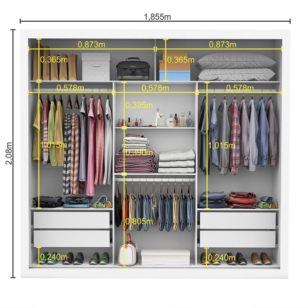 Guarda Roupa Roupeiro Clarice 3 Portas de Correr 4 Gavetas Carioca Branco Cinamomo