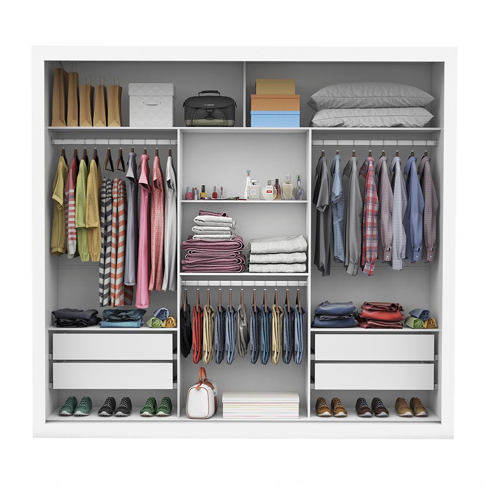 Guarda Roupa Roupeiro Clarice 3 Portas de Correr 4 Gavetas Carioca Branco Cinamomo