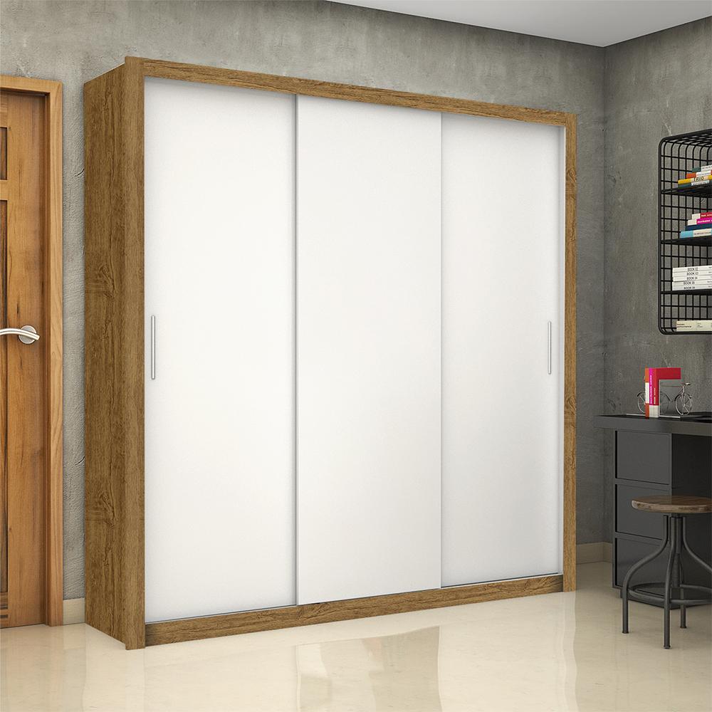 Guarda Roupa Roupeiro Clarice 3 Portas de Correr 4 Gavetas Carioca Cinamomo Branco