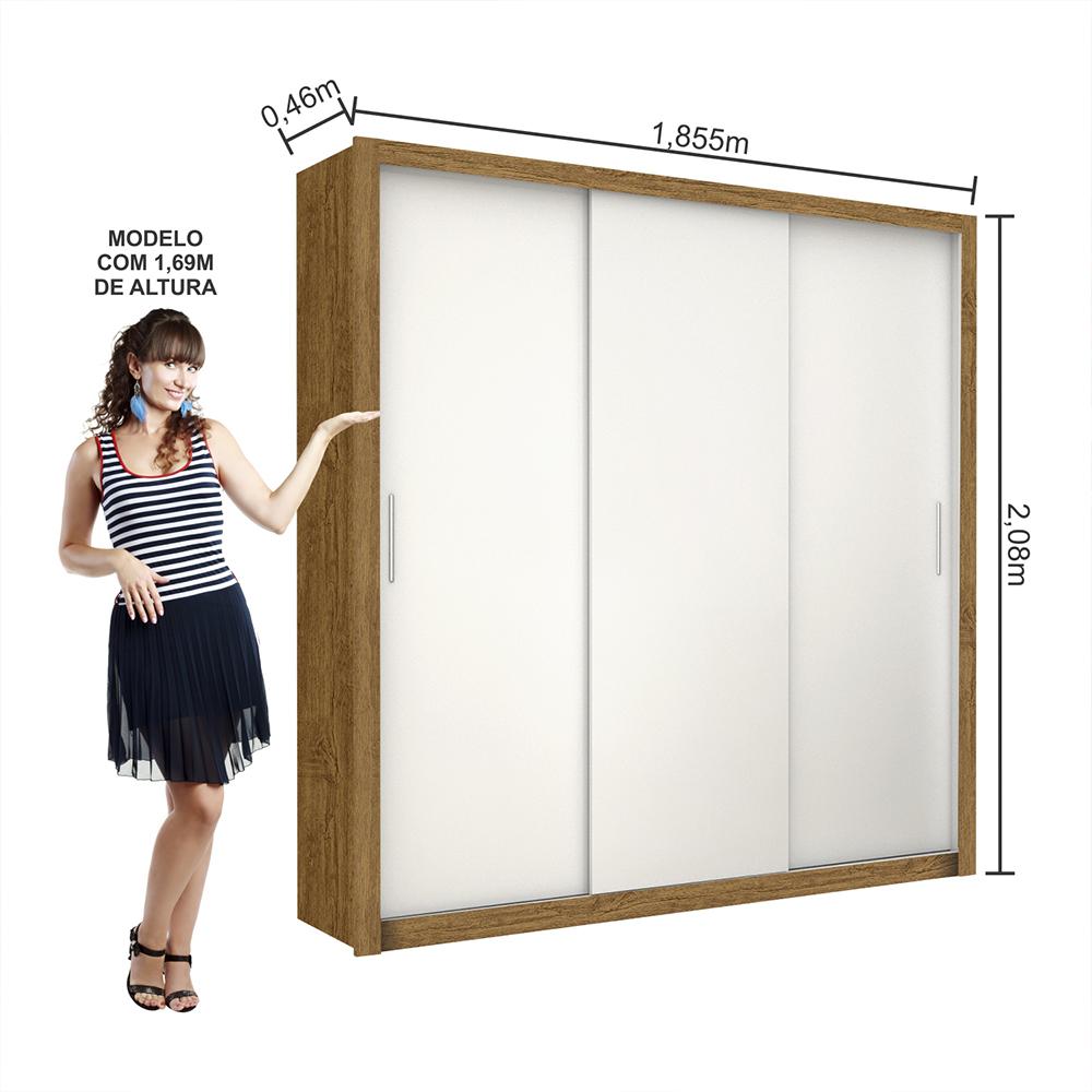 Guarda Roupa Roupeiro Clarice 3 Portas de Correr 4 Gavetas Carioca Cinamomo Branco