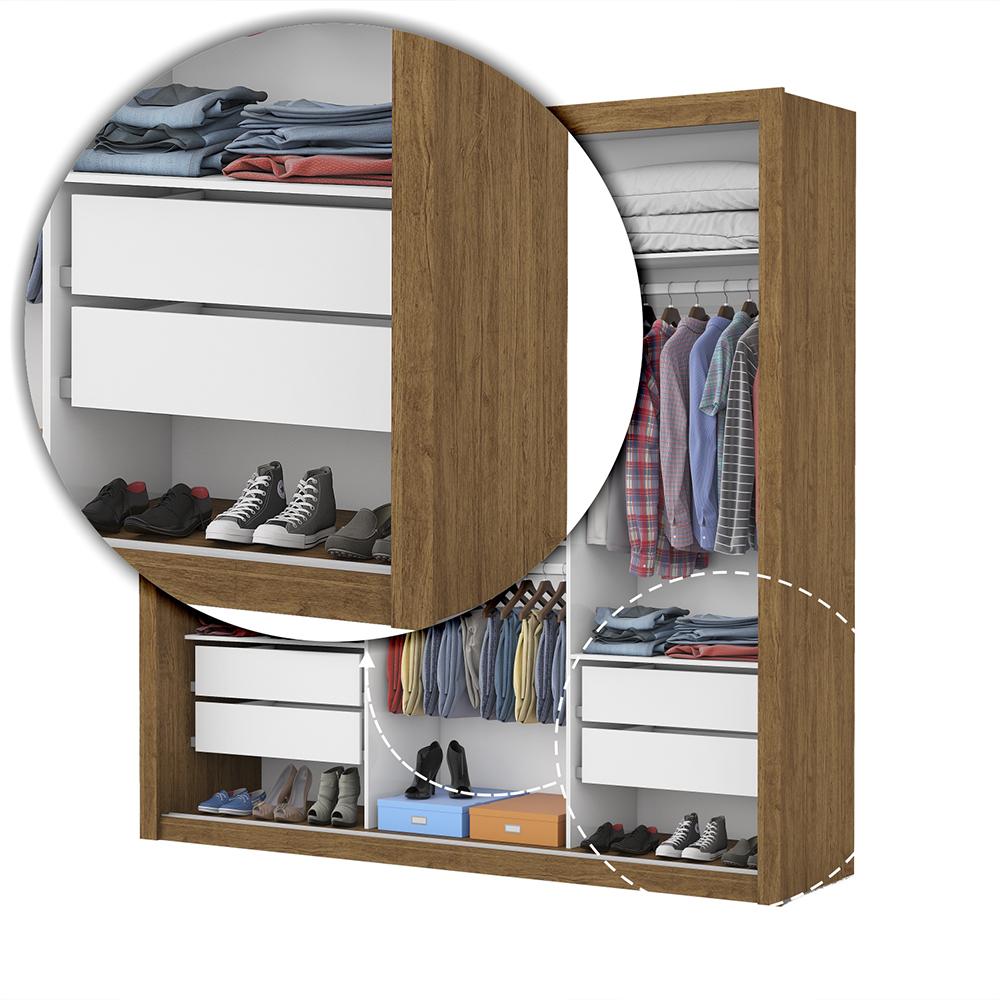 Guarda Roupa Roupeiro Clarice 3 Portas de Correr 4 Gavetas Carioca Cinamomo Branco