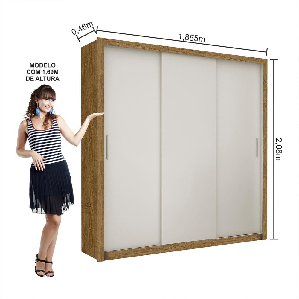 Guarda Roupa Roupeiro Clarice 3 Portas de Correr 4 Gavetas Carioca Cinamomo Off White