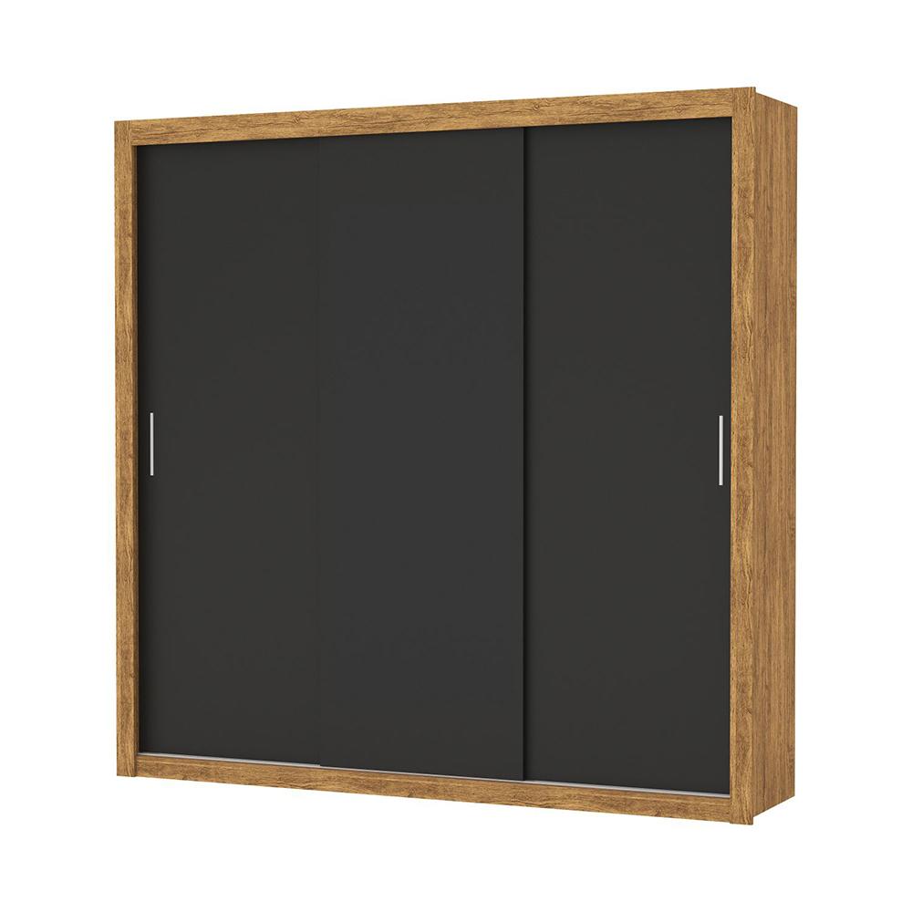 Guarda Roupa Roupeiro Clarice 3 Portas de Correr 4 Gavetas Carioca Cinamomo Preto