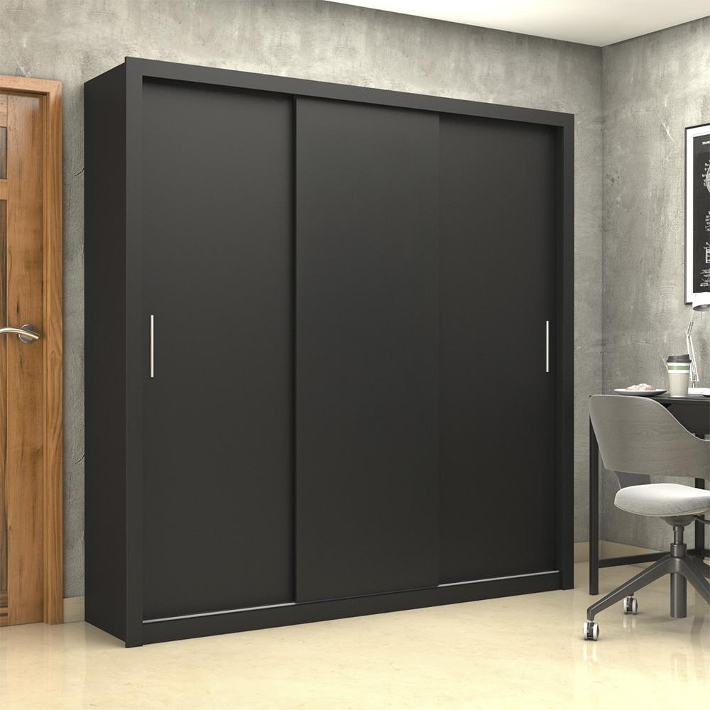 Guarda Roupa Roupeiro Clarice 3 Portas de Correr 4 Gavetas Carioca Preto