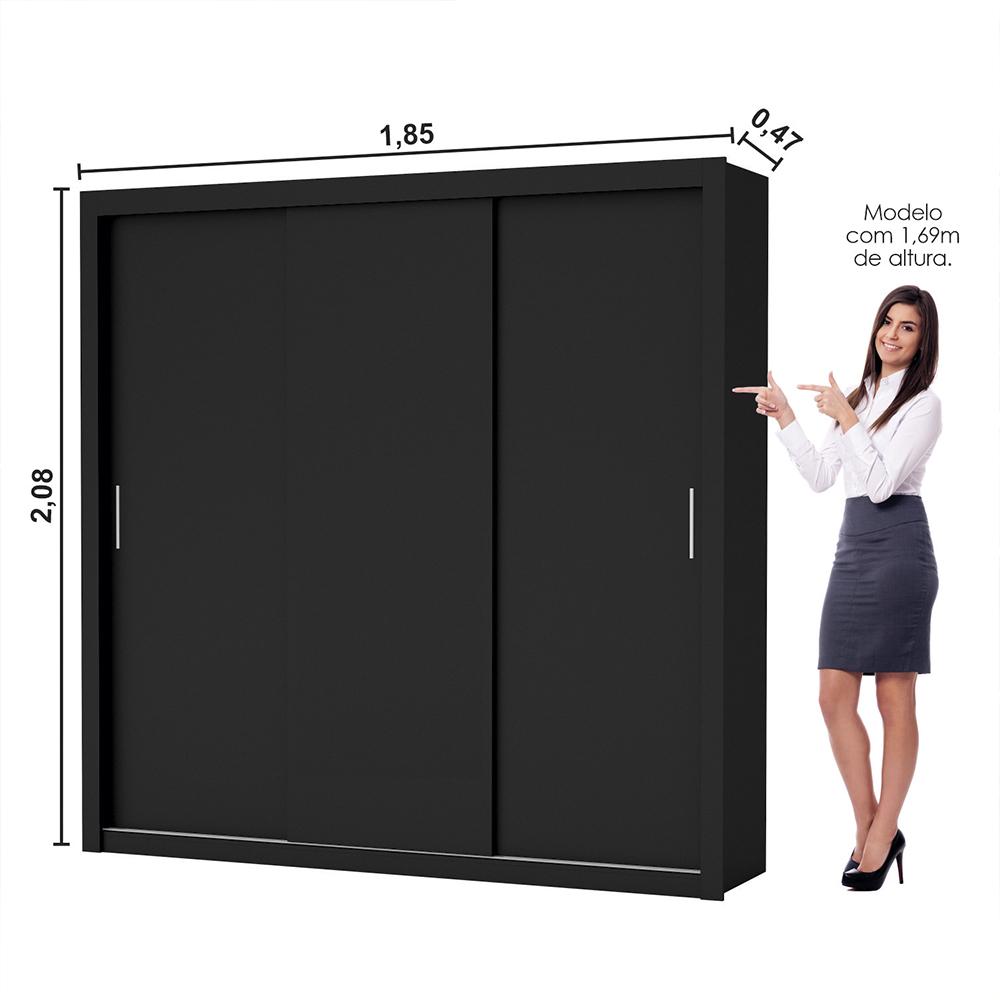 Guarda Roupa Roupeiro Clarice 3 Portas de Correr 4 Gavetas Carioca Preto