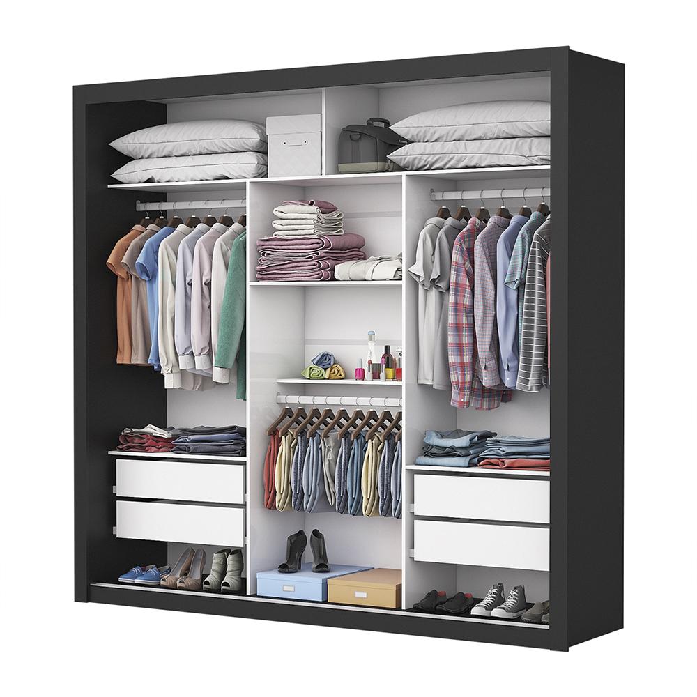Guarda Roupa Roupeiro Clarice 3 Portas de Correr 4 Gavetas Carioca Preto
