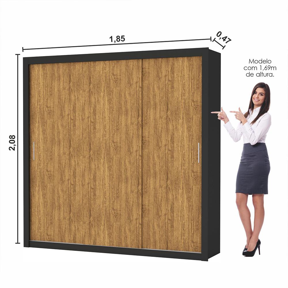 Guarda Roupa Roupeiro Clarice 3 Portas de Correr 4 Gavetas Carioca Preto Cinamomo