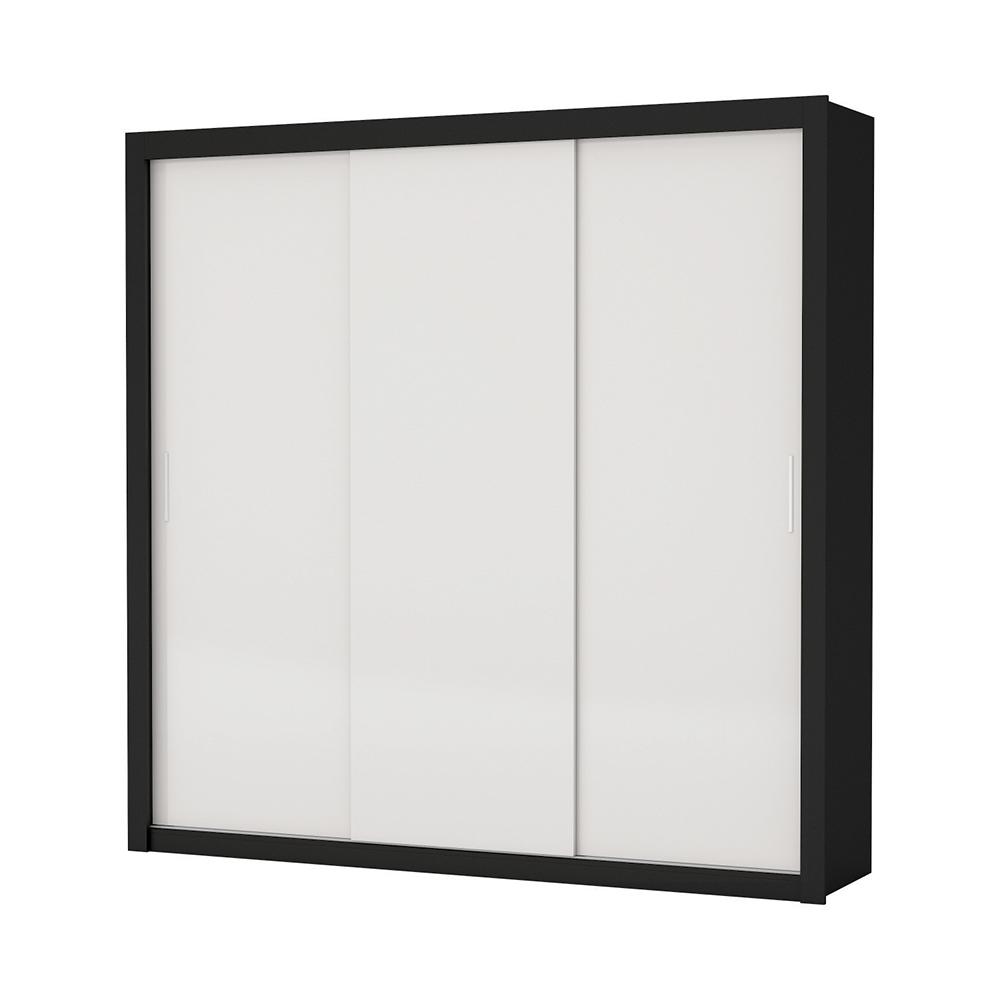 Guarda Roupa Roupeiro Clarice 3 Portas de Correr 4 Gavetas Carioca Preto Off White