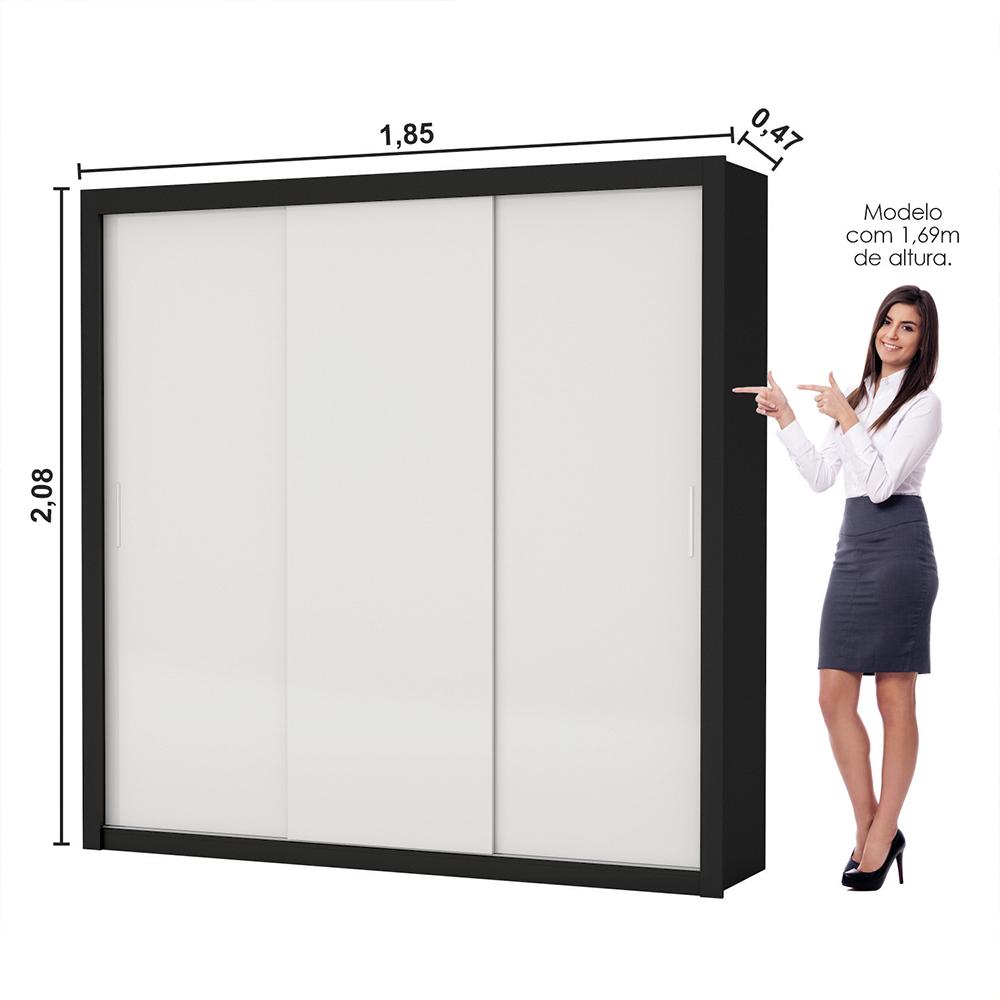 Guarda Roupa Roupeiro Clarice 3 Portas de Correr 4 Gavetas Carioca Preto Off White
