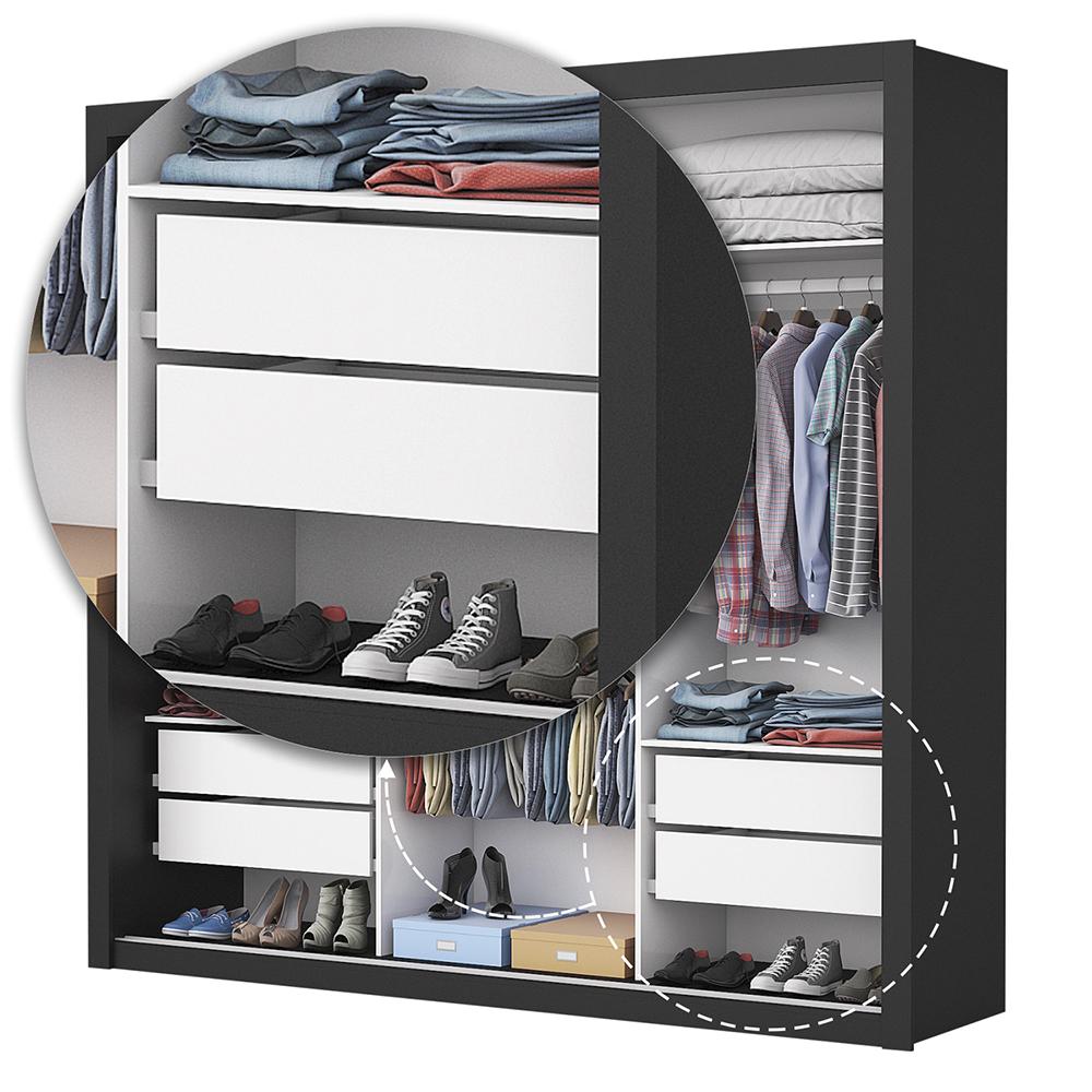 Guarda Roupa Roupeiro Clarice 3 Portas de Correr 4 Gavetas Carioca Preto Off White